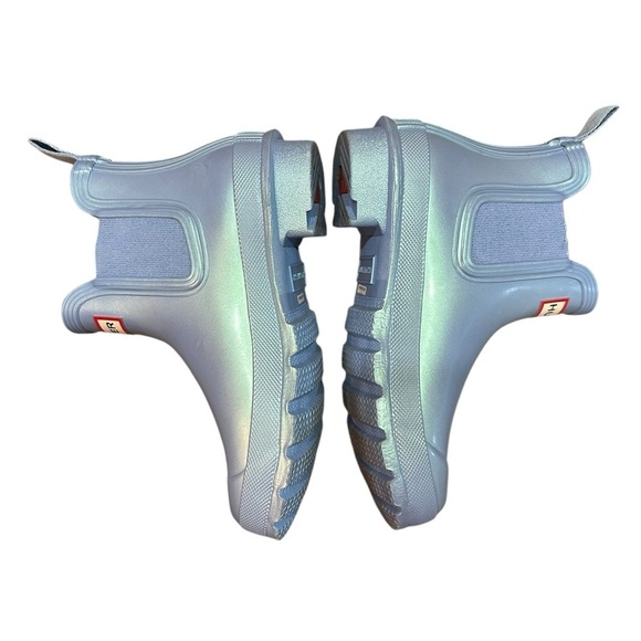 Hunter Nebula Blue Iridescent Wellington Original Chelsea Boot W5/Kids 3 - Picture 10 of 12